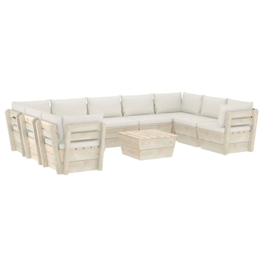 Set Divani da Giardino su Pallet 10 pz con Cuscini Legno Abete con Schienale Regolabile