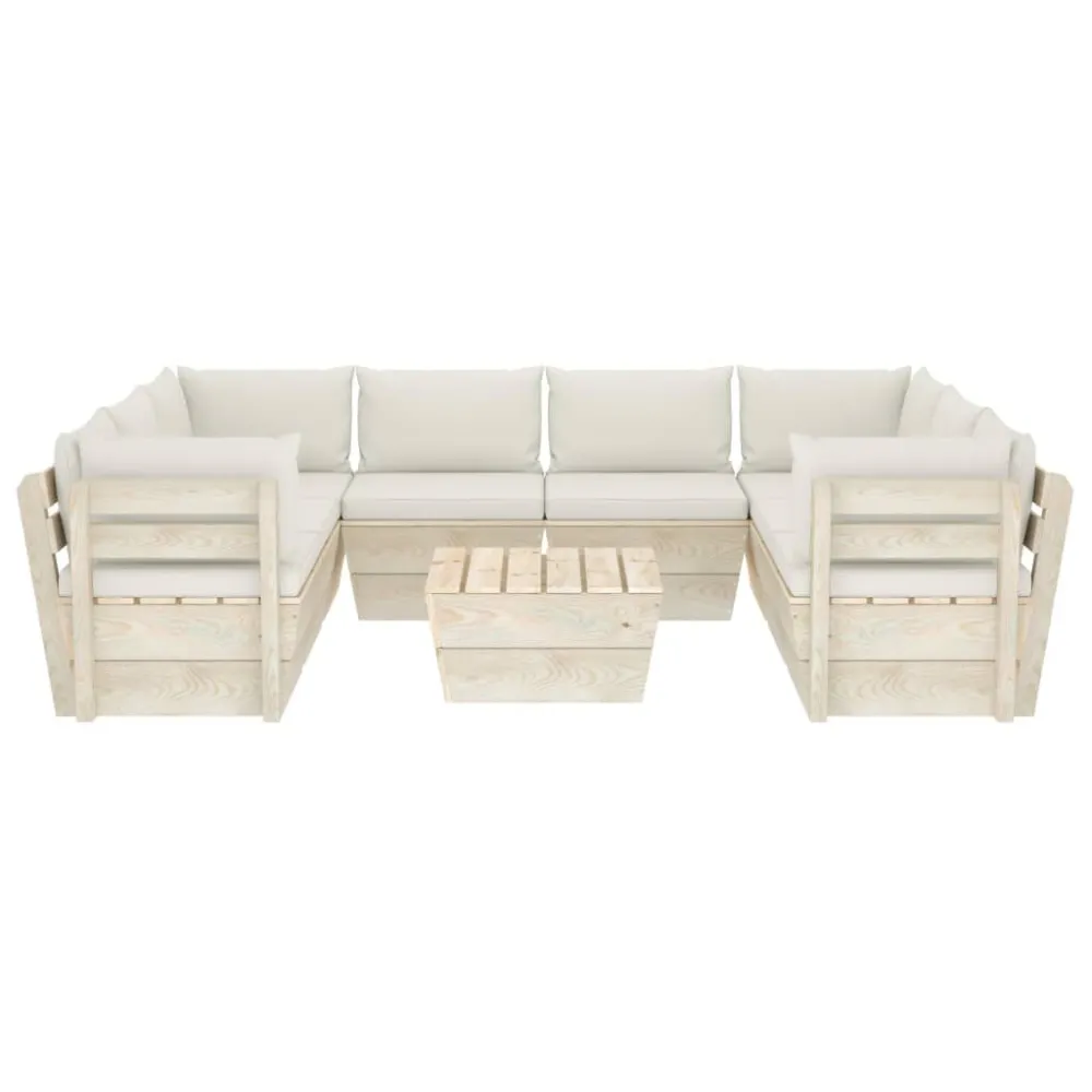 Set Divani da Giardino su Pallet 9 pz con Cuscini Legno Abete - Impermeabile e UV Resistente