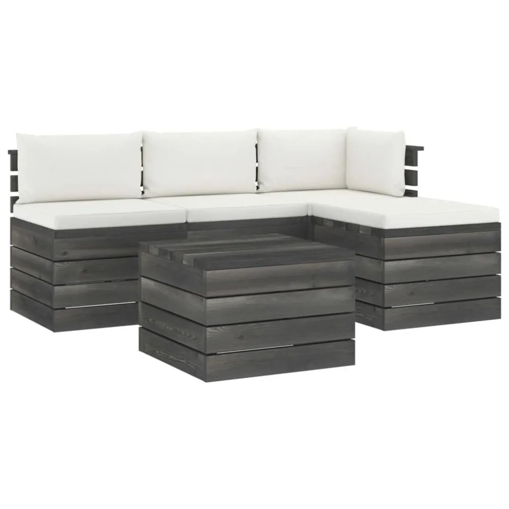 Set Divani da Giardino su Pallet 5 pz con Cuscini Massello Pino con Struttura Acciaio