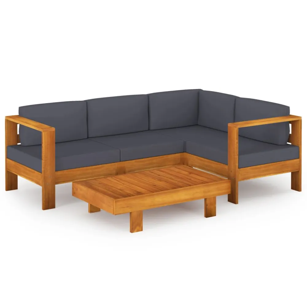 Set Divani Giardino 5 Posti Cuscini Grigi Cupo Massello Acacia
