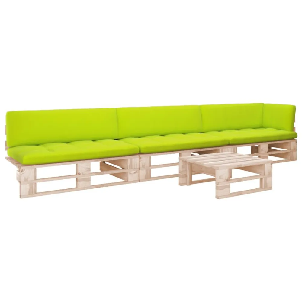 Set Divani Pallet con Cuscini 4 pz Pino Impregnato con Portabicchiere Integrato