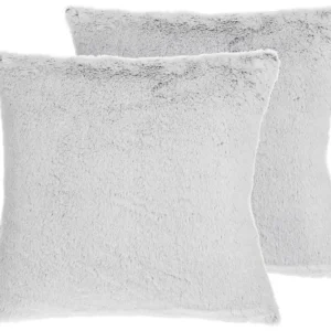 Set 2 Faux Fur Cushions 45 x 45 cm Light Grey CLEMATIS