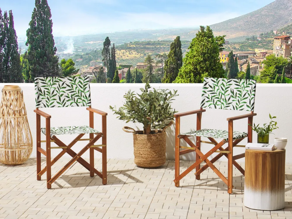 Set 2 Garden Chair Replacement Fabrics Leaf Pattern CINE | Pieghevole e Leggera