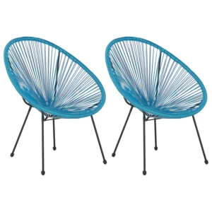 Set 2 Garden Chairs ACAPULCO II PE Rattan Blue con Portabicchiere Integrato