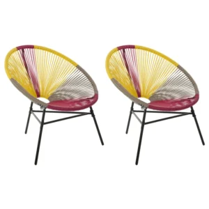 Set 2 Garden Chairs ACAPULCO PE Rattan Giallo oro con Sistema di Montaggio Rapido
