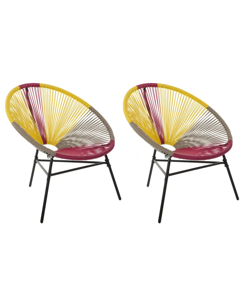Set 2 Garden Chairs ACAPULCO PE Rattan Giallo oro con Sistema di Montaggio Rapido