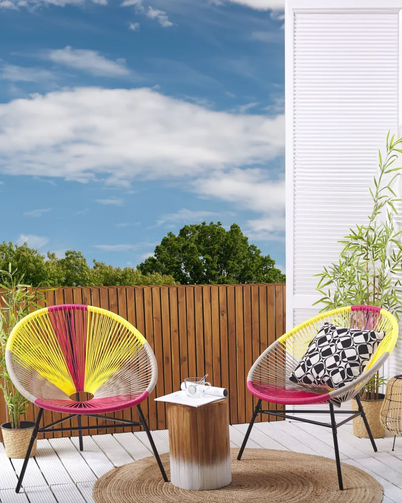Set 2 Garden Chairs ACAPULCO PE Rattan Giallo oro con Sistema di Montaggio Rapido