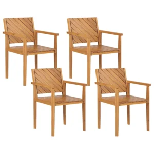 Set 4 Garden Chairs BARATTI Acacia Wood Light Wood con Cuscino Estraibile