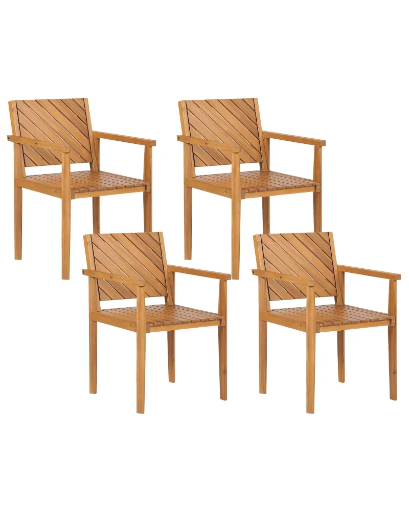 Set 4 Garden Chairs BARATTI Acacia Wood Light Wood con Cuscino Estraibile