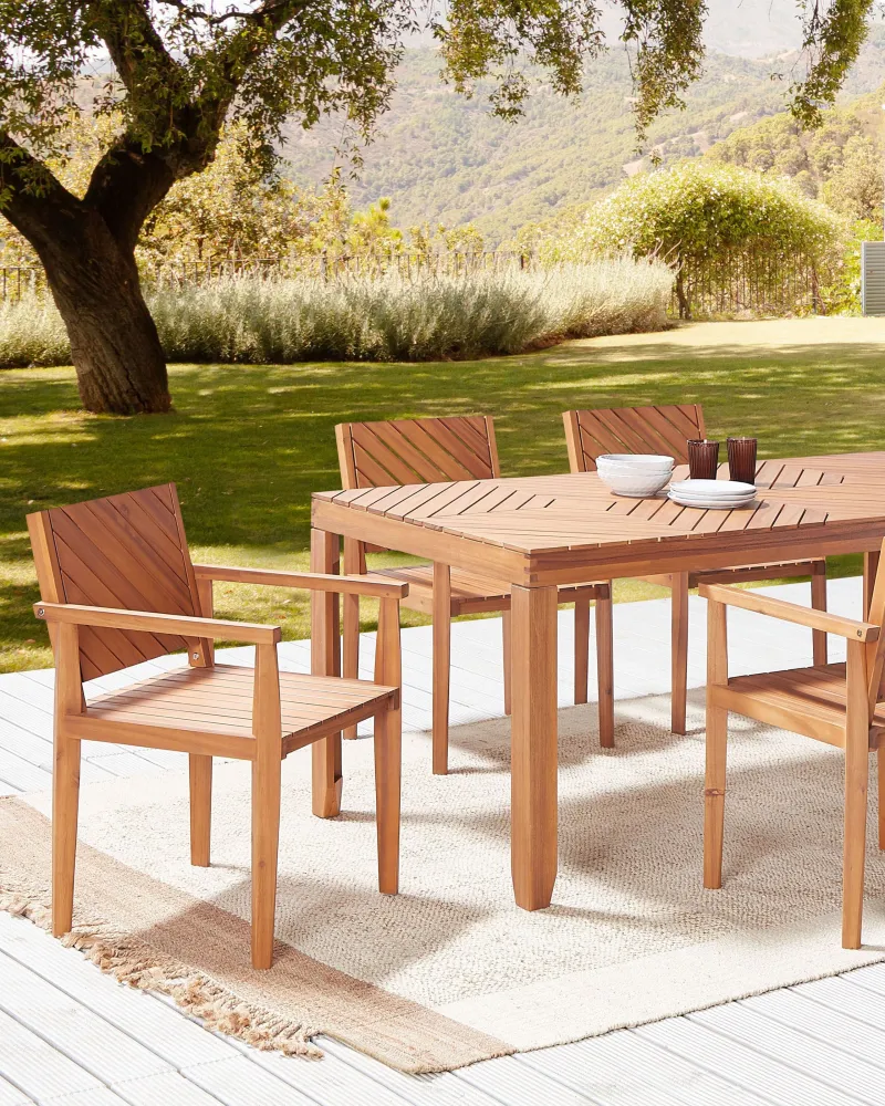 Set 4 Garden Chairs BARATTI Acacia Wood Light Wood con Cuscino Estraibile