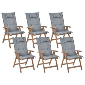 Set 6 Garden Chairs Cushions AMANTEA Acacia Wood Grey