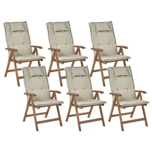 Set 6 Garden Chairs Cushions AMANTEA Acacia Wood Taupe