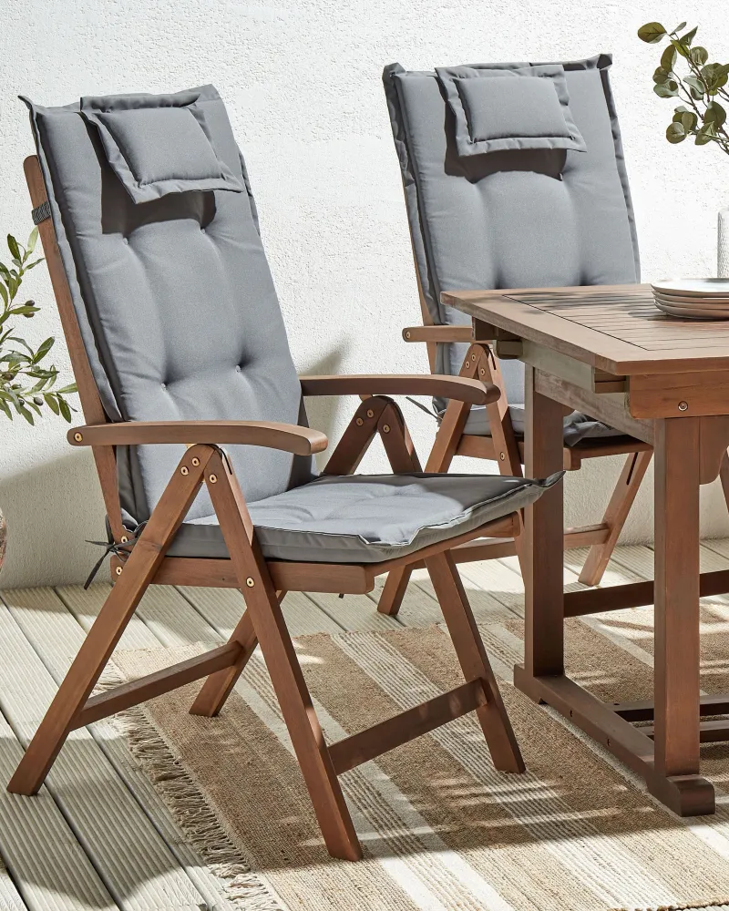 Set 2 Garden Chairs Cushions AMANTEA Acacia Wood Grey Legno Massello