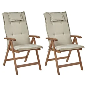 Set 2 Garden Chairs Cushions AMANTEA Acacia Wood Taupe | Pieghevole e Leggera