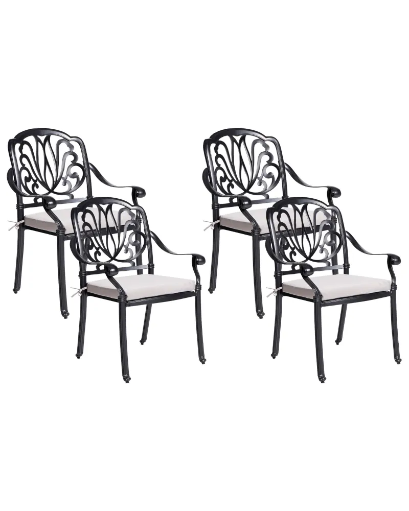 Set 4 Garden Chairs Cushions ANCONA Acciaio Black