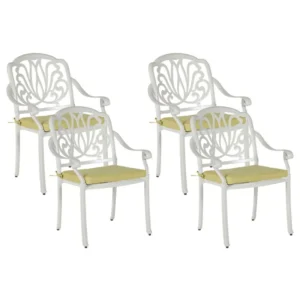 Set 4 Garden Chairs Cushions ANCONA Ferro White con Sistema di Montaggio Rapido