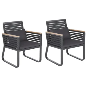 Set 2 Garden Chairs Cushions CANETTO Metal Nero puro