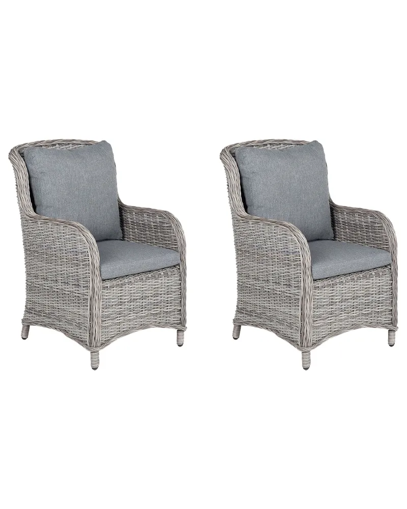 Set 2 Garden Chairs Cushions CASCAIS PE Rattan Grey con Rivestimento Tessuto