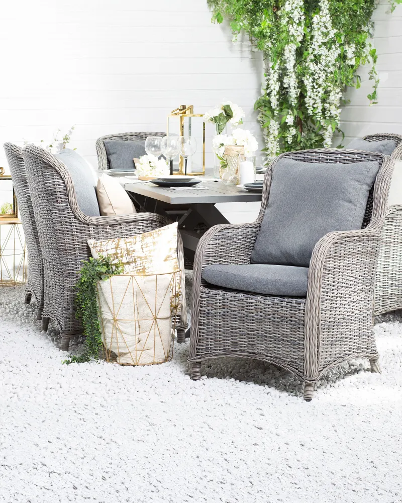 Set 2 Garden Chairs Cushions CASCAIS PE Rattan Grey con Rivestimento Tessuto