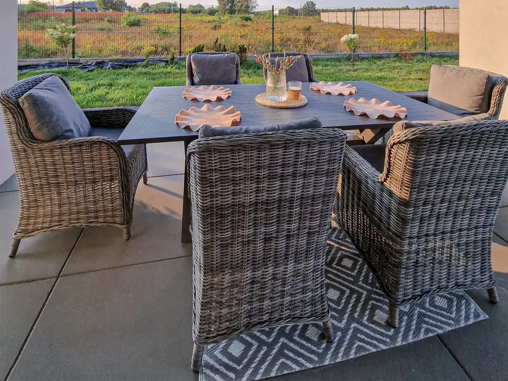 Set 2 Garden Chairs Cushions CASCAIS PE Rattan Grey con Rivestimento Tessuto