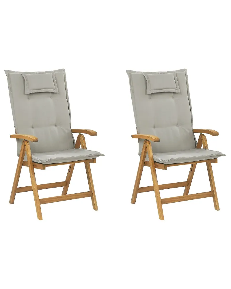 Set 2 Garden Chairs Cushions JAVA Acacia Wood Taupe Materiale Alluminio Anodizzato