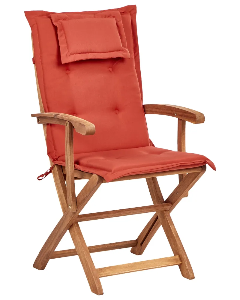 Set 2 Garden Chairs Cushions MAUI II Acacia Wood Dark Red con Schienale Regolabile