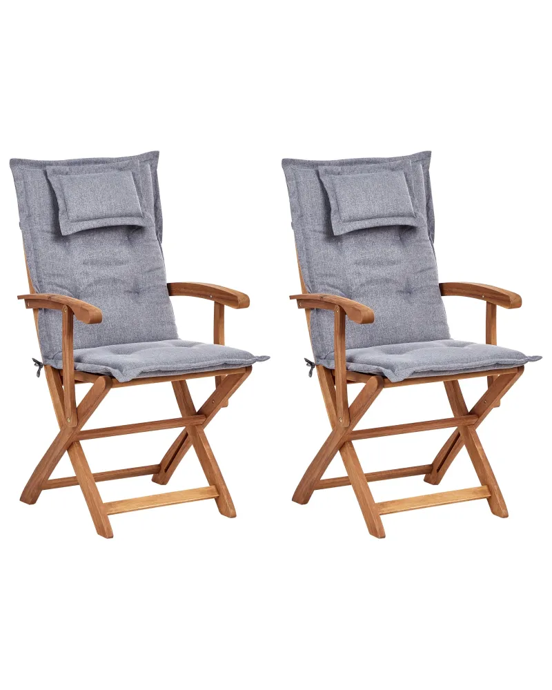 Set 2 Garden Chairs Cushions MAUI II Acacia Wood Grey Colori Vivaci