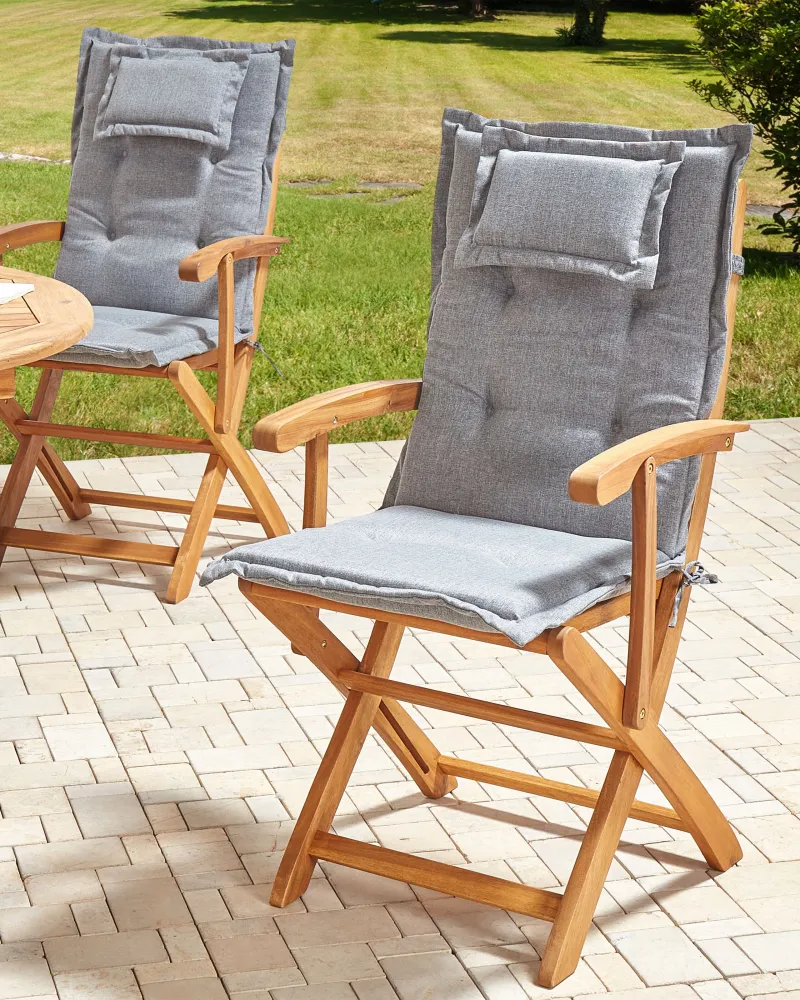Set 2 Garden Chairs Cushions MAUI II Acacia Wood Grey Colori Vivaci