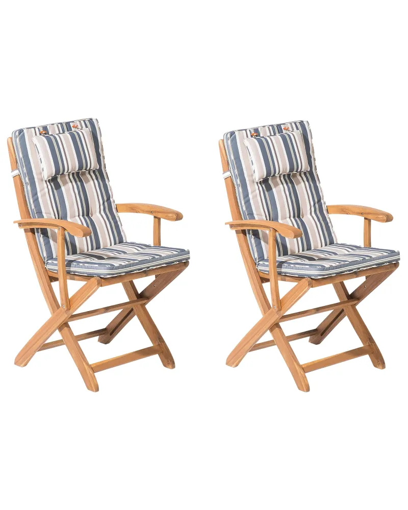 Set 2 Garden Chairs Cushions MAUI Acacia Wood Multicolour con Rivestimento Tessuto