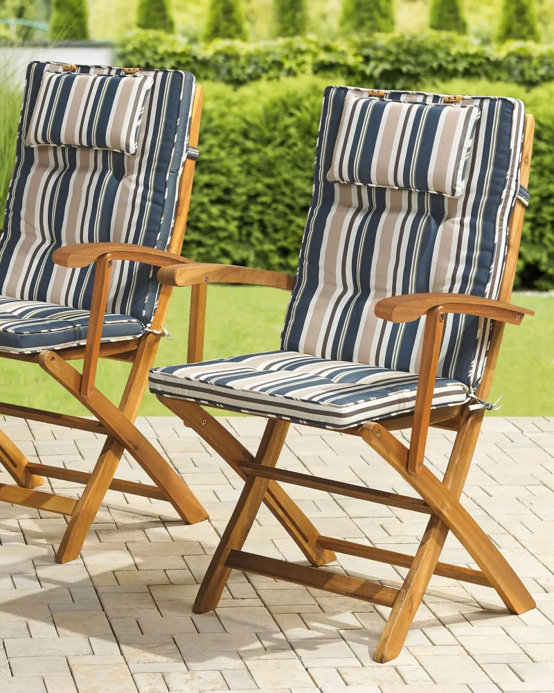 Set 2 Garden Chairs Cushions MAUI Acacia Wood Multicolour con Rivestimento Tessuto