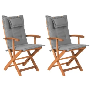 Set 2 Garden Chairs Cushions MAUI Acacia Wood Grey - Impermeabile e UV Resistente
