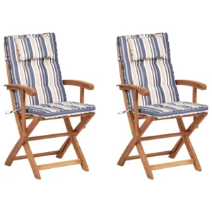 Set 2 Garden Chairs Cushions MAUI II Acacia Wood Multicolour Colori Vivaci