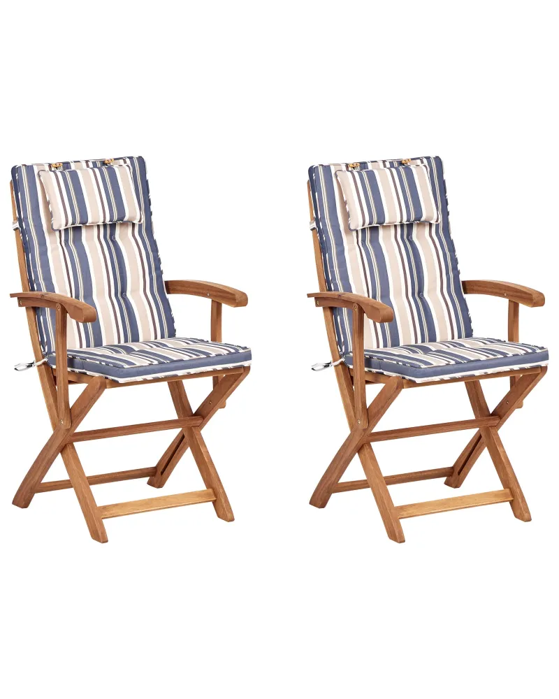 Set 2 Garden Chairs Cushions MAUI II Acacia Wood Multicolour Colori Vivaci