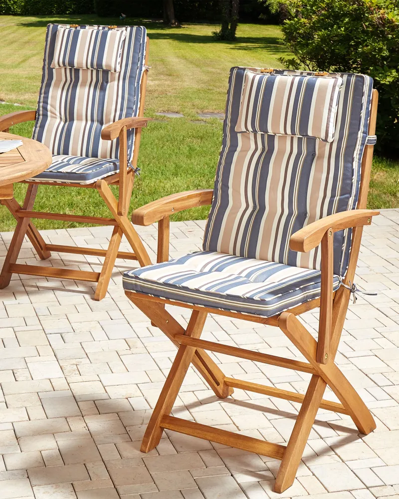 Set 2 Garden Chairs Cushions MAUI II Acacia Wood Multicolour Colori Vivaci