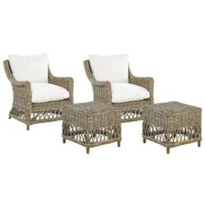 Set 2 Garden Chairs Cushions RIBOLLA Footstool Rattan Puro