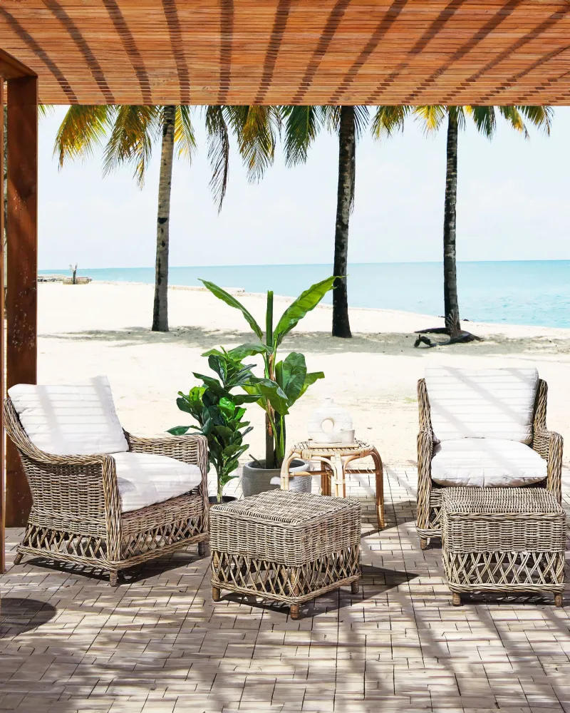 Set 2 Garden Chairs Cushions RIBOLLA Footstool Rattan Puro
