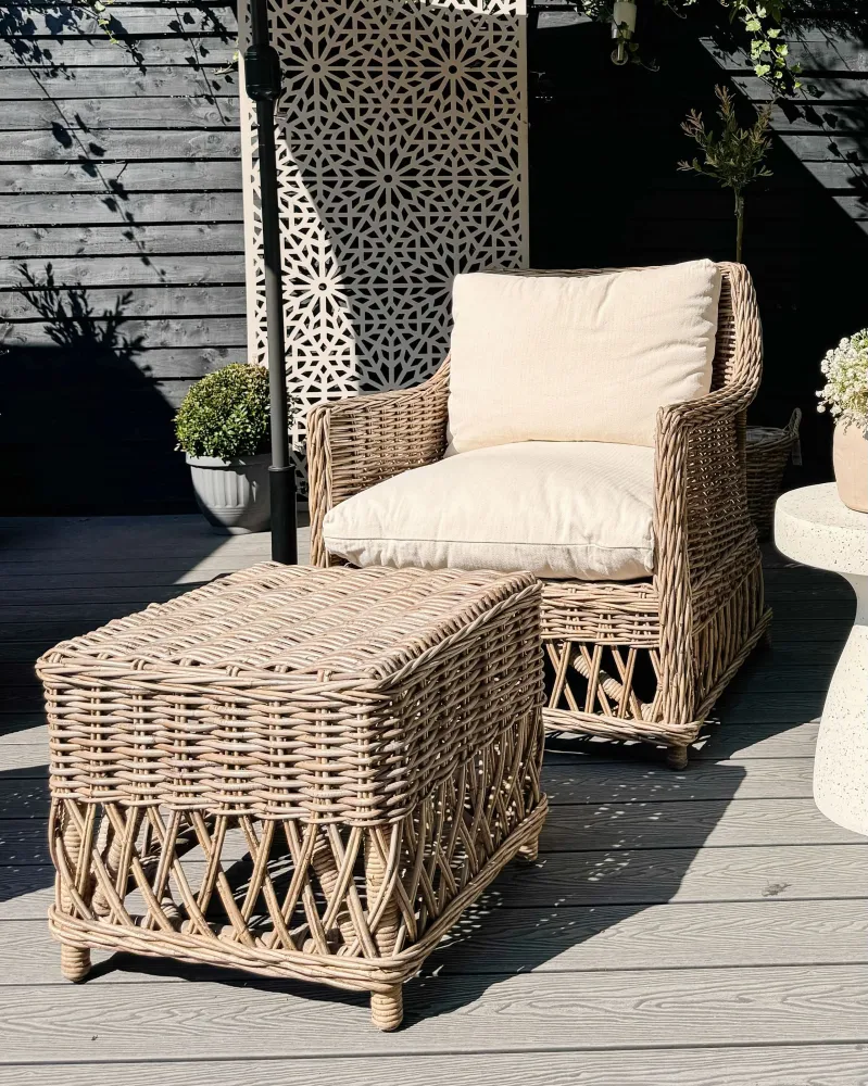 Set 2 Garden Chairs Cushions RIBOLLA Footstool Rattan Puro