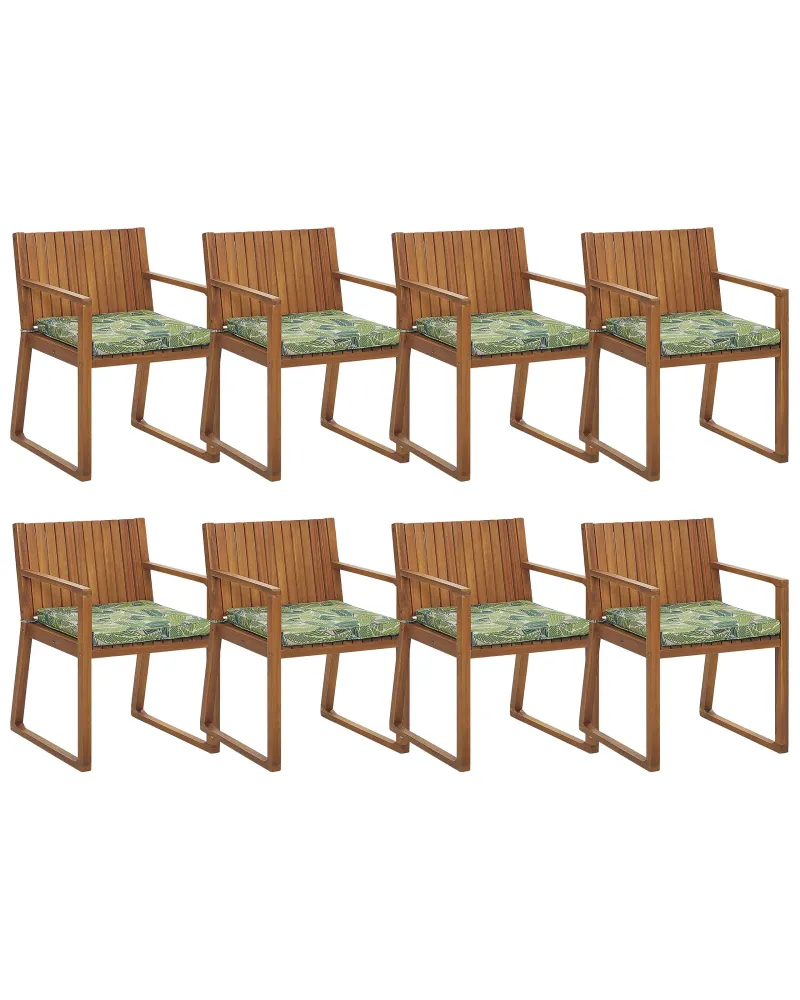 Set 8 Garden Chairs Cushions SASSARI Acacia Wood Green con Struttura Acciaio