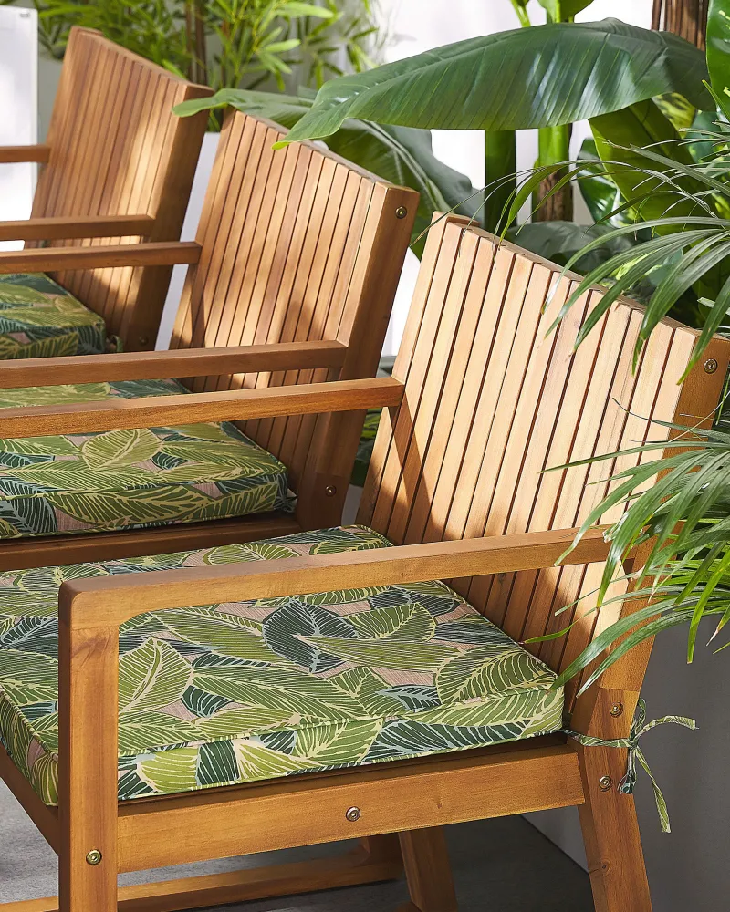 Set 8 Garden Chairs Cushions SASSARI Acacia Wood Green con Struttura Acciaio