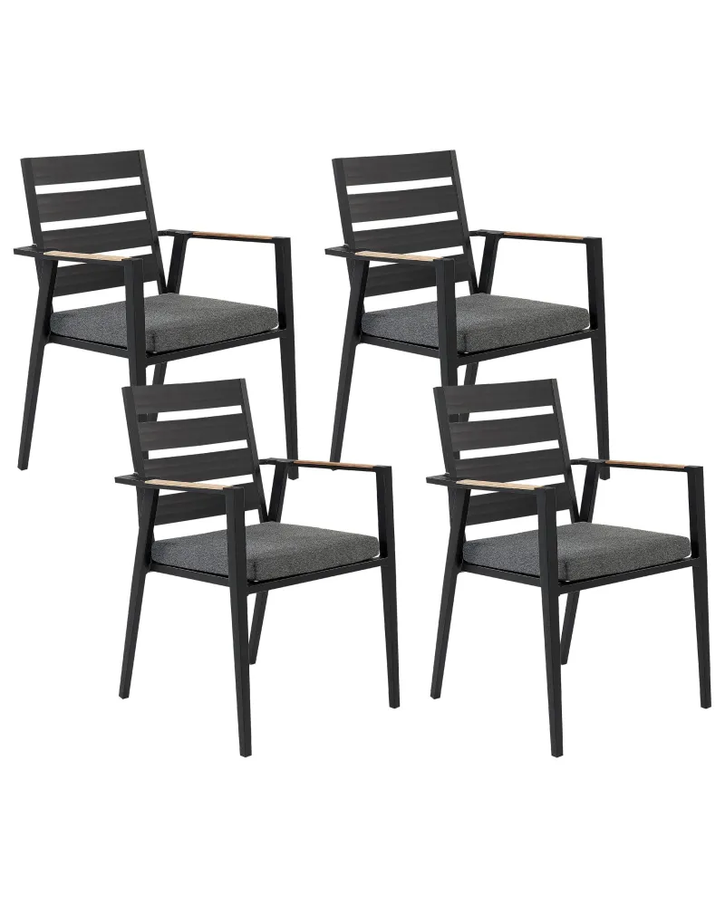 Set 4 Garden Chairs Cushions TAVIANO Metallo Black
