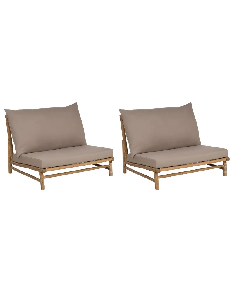 Set 2 Garden Chairs Cushions TODI bambù Wood Taupe