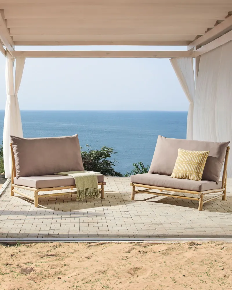 Set 2 Garden Chairs Cushions TODI bambù Wood Taupe