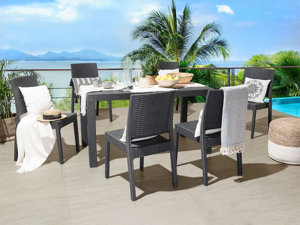 Set 2 Garden Chairs FOSSANO Synthetic Material Graphite Grey Materiale Alluminio Anodizzato