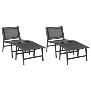 Set 2 Garden Chairs MARCEDDI Footstool Metal Nero puro per Relax all'Aperto