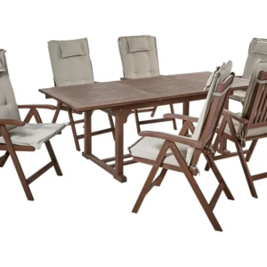Set da giardino con 6 sedie legno di acacia ombroso con cuscini grigio talpa AMANTEA con Struttura Acciaio