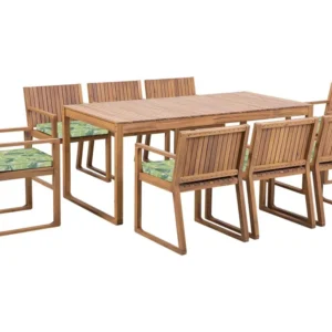 Set da giardino legno di acacia marrone 8 posti cuscini foglie SASSARI con Sistema di Montaggio Rapido