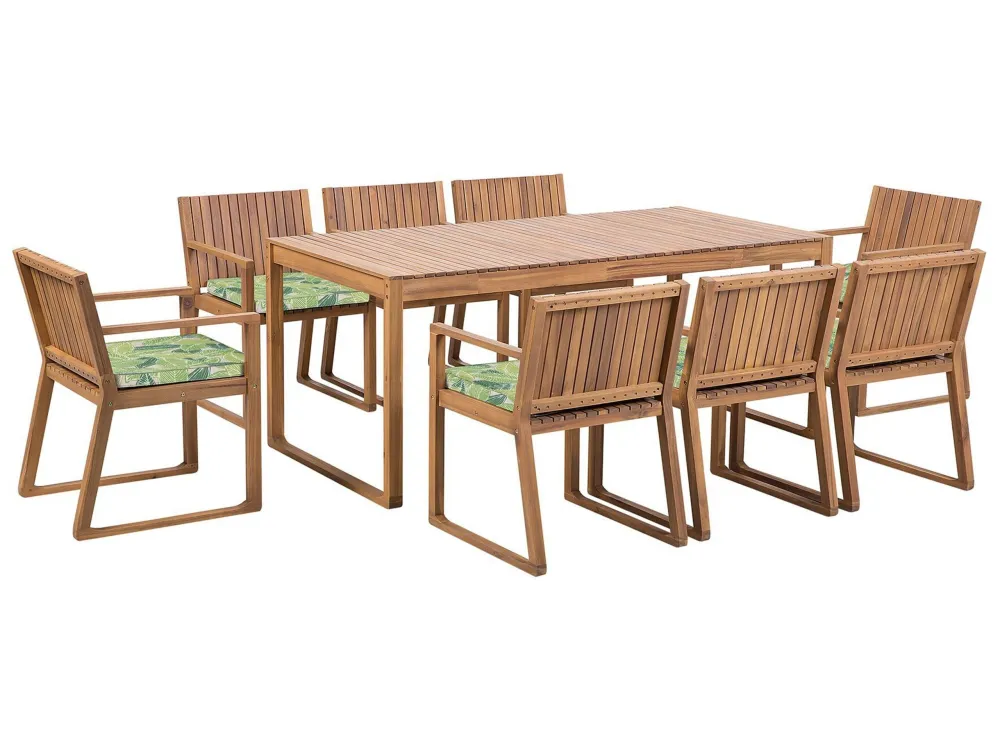 Set da giardino legno di acacia marrone 8 posti cuscini foglie SASSARI con Sistema di Montaggio Rapido