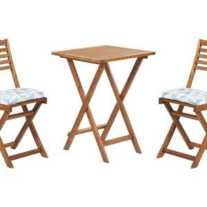 Set da giardino legno marrone evidente con cuscini azzurri/bianchi FIJI