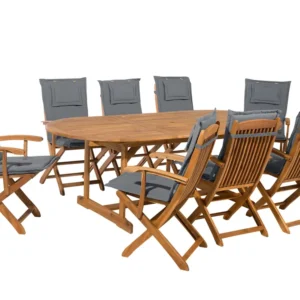 Set da giardino legno 8 posti con cuscini grafite MAUI | Pieghevole e Leggera