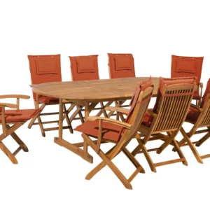 Set da giardino legno 8 posti con cuscini terracotta MAUI Easy Storage